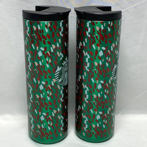 Starbucks 2019 Holiday Confetti Insulated 16oz Tumbler Set Of 2 Stainless Steel - Picture 2 of 12